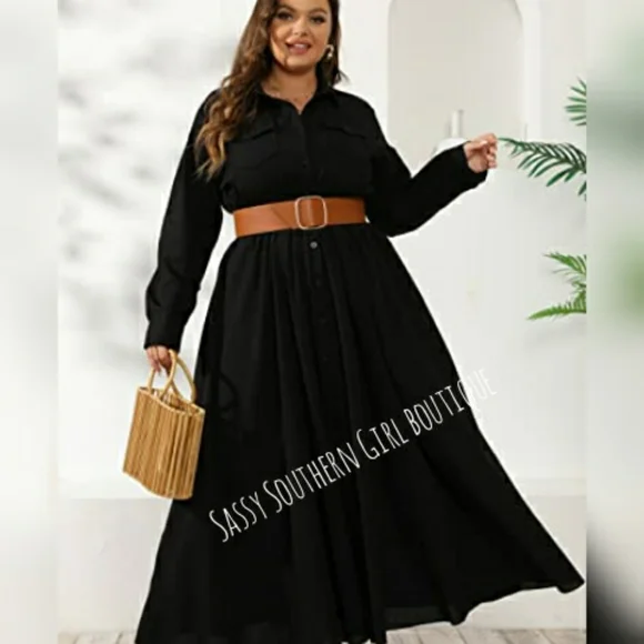 🆕⭐ Plus Black button down shirt maxi dress - Picture 2 of 14